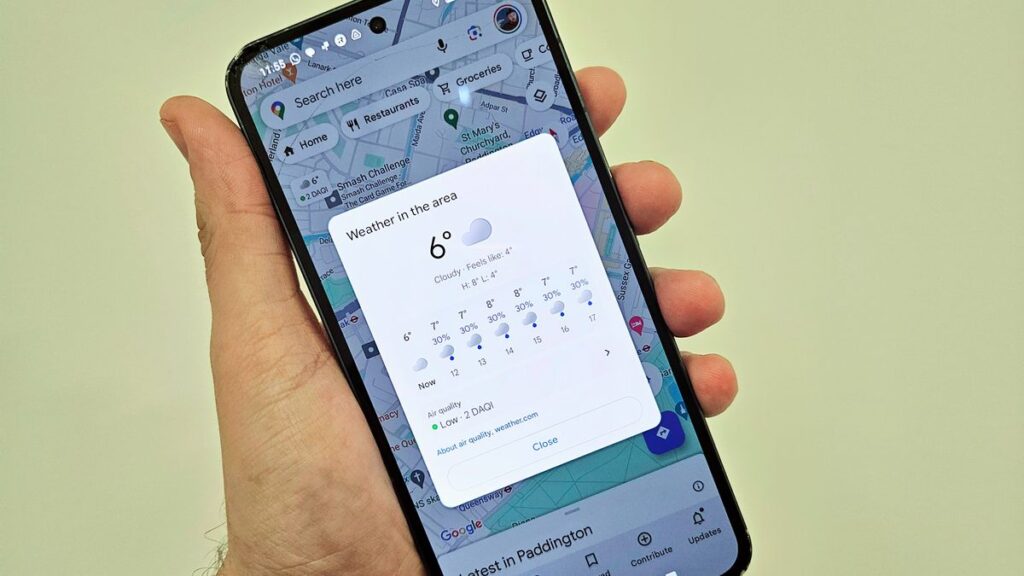Google Maps on Android now has weather information so you can finesse your journeys and city exploration Google Maps on Android now has weather information so you can finesse your journeys and city exploration